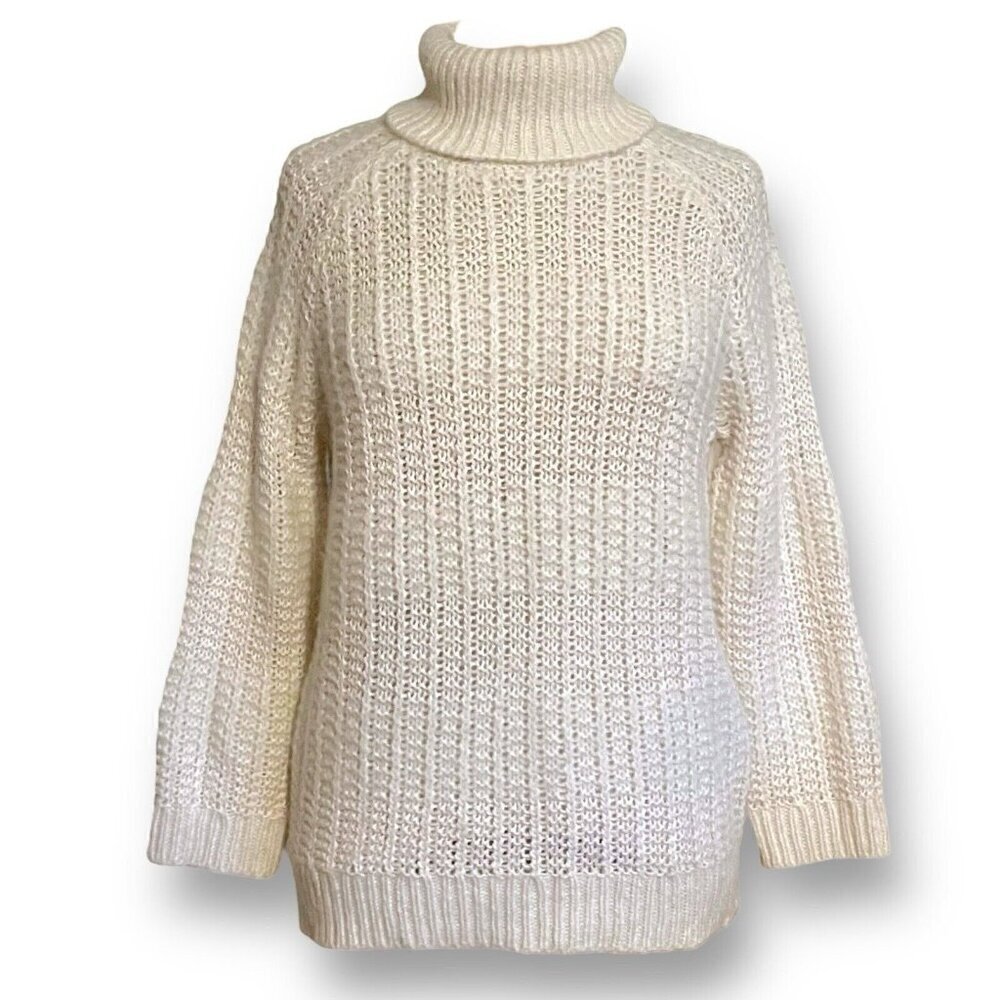 LAUREN Ralph Lauren Womens Sweater Sz Large Ivory Alpaca Wool Blend Turtleneck - Picture 2 of 8
